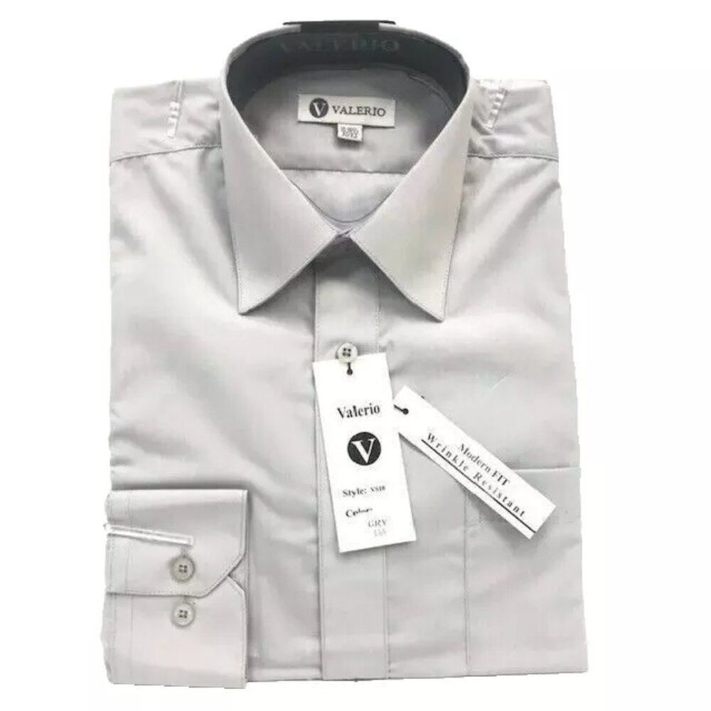 Valerio Men's Gray Dress Shirt Convertible Cuff Modern Fit Sizes 14.5 - 18.5